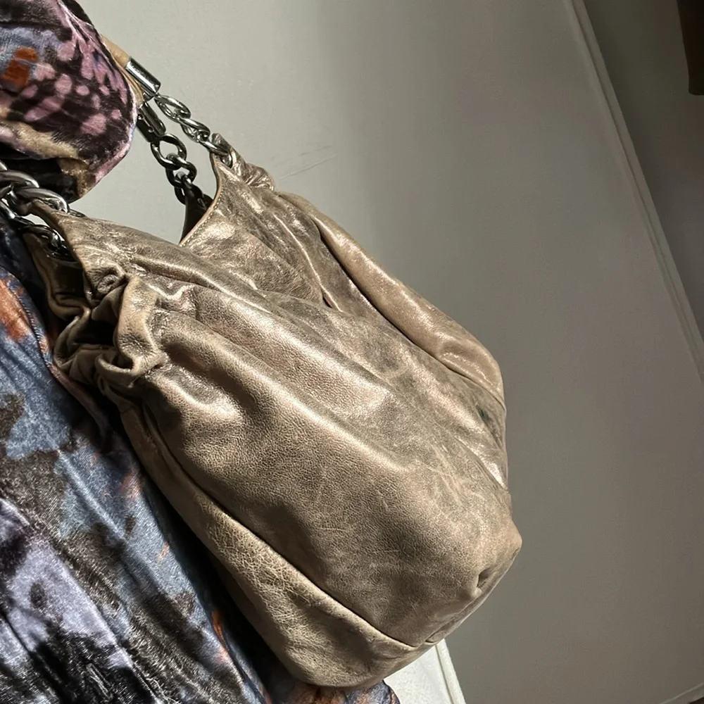 Michael Kors Luxe Metallic Antiqued Gold Supple Leather Hobo Hand Shoulder Bag